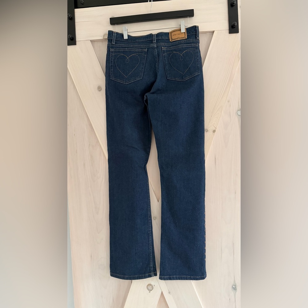Betsey Johnson Dark Blue Stud-side Trim strait Jeans Mid rise size 6 - Picture 3 of 6